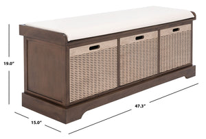 Safavieh Landers Farmhouse Storage Bench With Cushion Top And Three Basket Drawers For Entryway Organization Brown BCH5703C
