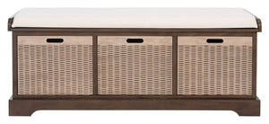Safavieh Landers Farmhouse Storage Bench With Cushion Top And Three Basket Drawers For Entryway Organization Brown BCH5703C