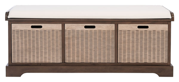 Safavieh Landers Farmhouse Storage Bench With Cushion Top And Three Basket Drawers For Entryway Organization Brown BCH5703C