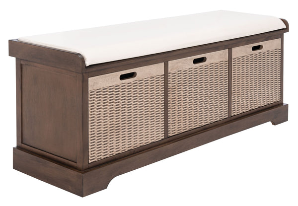 Safavieh Landers Farmhouse Storage Bench With Cushion Top And Three Basket Drawers For Entryway Organization Brown BCH5703C