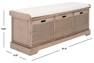 Safavieh Landers Farmhouse Storage Bench With Cushion Top And Three Basket Drawers For Entryway Organization Sand BCH5703D