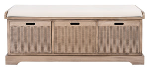 Safavieh Landers Farmhouse Storage Bench With Cushion Top And Three Basket Drawers For Entryway Organization Sand BCH5703D