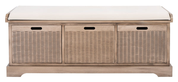 Safavieh Landers Farmhouse Storage Bench With Cushion Top And Three Basket Drawers For Entryway Organization Sand BCH5703D