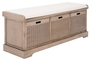 Safavieh Landers Farmhouse Storage Bench With Cushion Top And Three Basket Drawers For Entryway Organization Sand BCH5703D