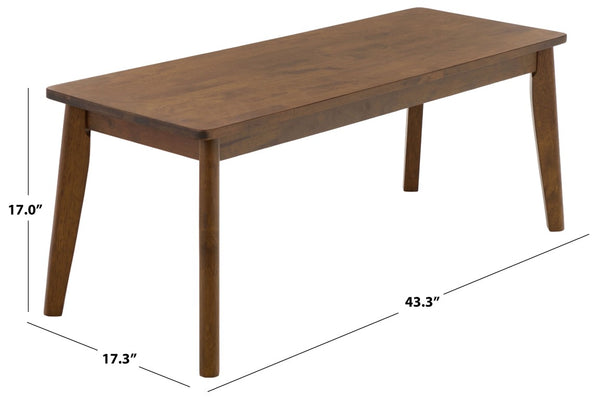 Safavieh Tevin Upholstered Bench Solid Rubberwood Frame Mid-Century Entryway Bedroom Seat Walnut BCH5900A