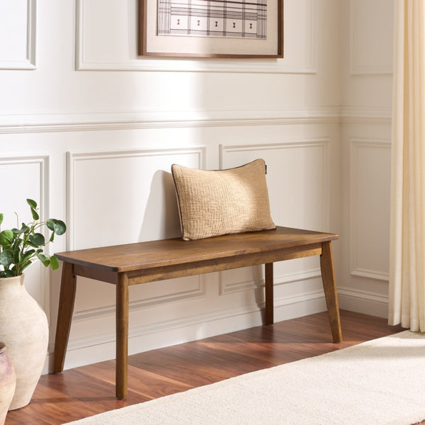 Safavieh Tevin Upholstered Bench Solid Rubberwood Frame Mid-Century Entryway Bedroom Seat Walnut BCH5900A
