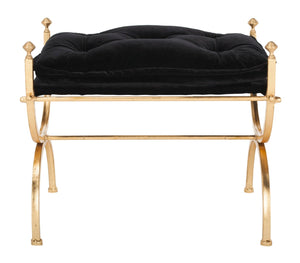Safavieh Jasmine Tufted Bench - Luxurious Black Upholstered Seating With Gold Foil Base For Modern Spaces BCH6200A