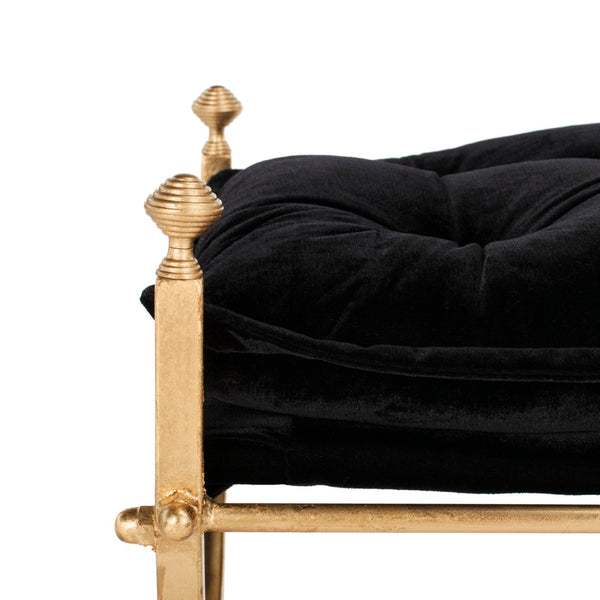 Safavieh Jasmine Tufted Bench - Luxurious Black Upholstered Seating With Gold Foil Base For Modern Spaces BCH6200A