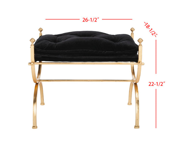 Safavieh Jasmine Tufted Bench - Luxurious Black Upholstered Seating With Gold Foil Base For Modern Spaces BCH6200A