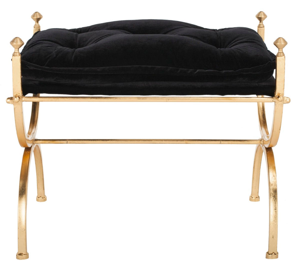Safavieh Jasmine Tufted Bench - Luxurious Black Upholstered Seating With Gold Foil Base For Modern Spaces BCH6200A