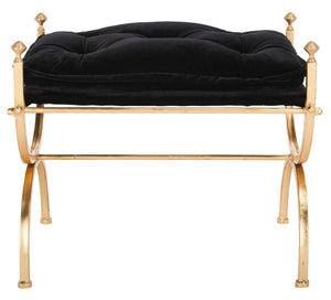 Safavieh Jasmine Tufted Bench - Luxurious Black Upholstered Seating With Gold Foil Base For Modern Spaces BCH6200A