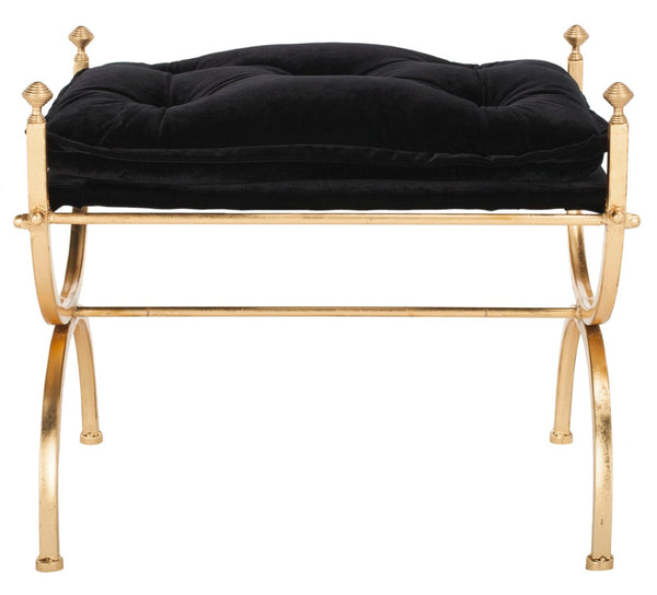Safavieh Jasmine Tufted Bench - Luxurious Black Upholstered Seating With Gold Foil Base For Modern Spaces BCH6200A