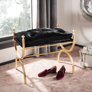 Safavieh Jasmine Tufted Bench - Luxurious Black Upholstered Seating With Gold Foil Base For Modern Spaces BCH6200A