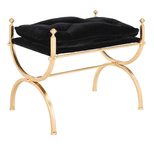 Safavieh Jasmine Tufted Bench - Luxurious Black Upholstered Seating With Gold Foil Base For Modern Spaces BCH6200A