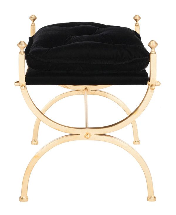 Safavieh Jasmine Tufted Bench - Luxurious Black Upholstered Seating With Gold Foil Base For Modern Spaces BCH6200A