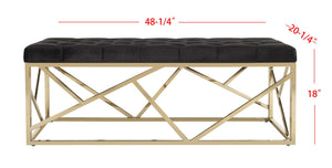 Safavieh Farah Tufted Rectangular Bench - Luxe Black Velvet With Gold Foil Base, Versatile Modern Accent Piece BCH6201A