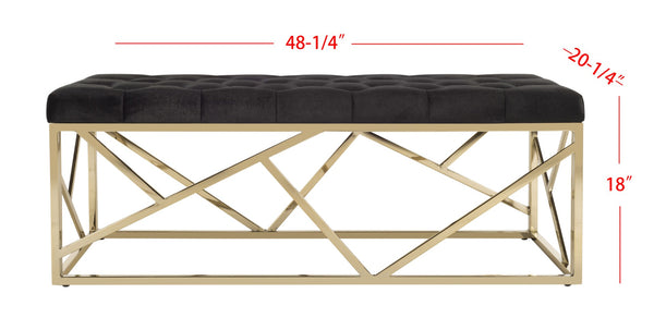 Safavieh Farah Tufted Rectangular Bench - Luxe Black Velvet With Gold Foil Base, Versatile Modern Accent Piece BCH6201A