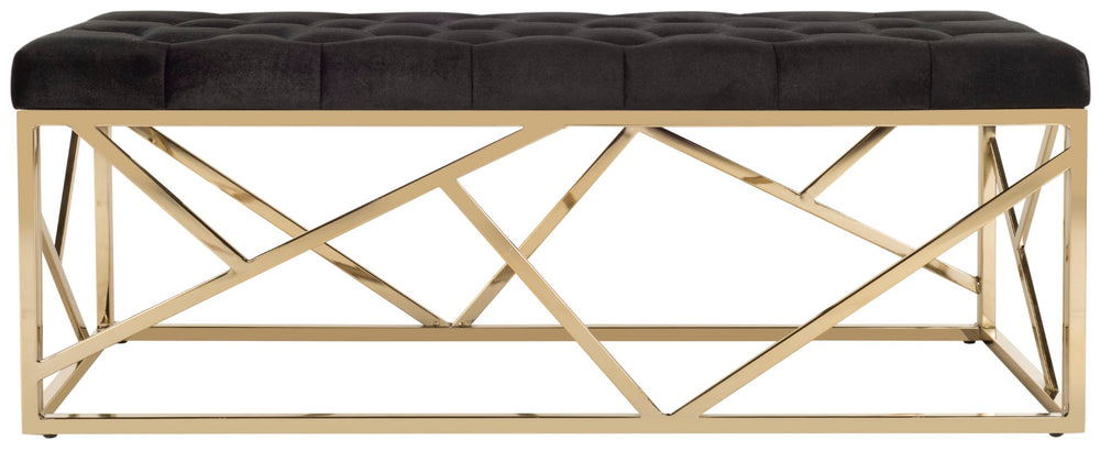 Safavieh Farah Tufted Rectangular Bench - Luxe Black Velvet With Gold Foil Base, Versatile Modern Accent Piece BCH6201A