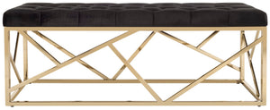 Safavieh Farah Tufted Rectangular Bench - Luxe Black Velvet With Gold Foil Base, Versatile Modern Accent Piece BCH6201A