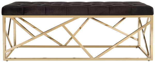 Safavieh Farah Tufted Rectangular Bench - Luxe Black Velvet With Gold Foil Base, Versatile Modern Accent Piece BCH6201A