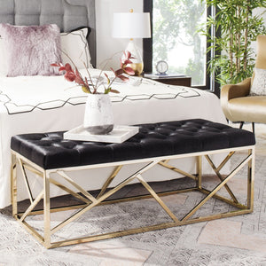 Safavieh Farah Tufted Rectangular Bench - Luxe Black Velvet With Gold Foil Base, Versatile Modern Accent Piece BCH6201A