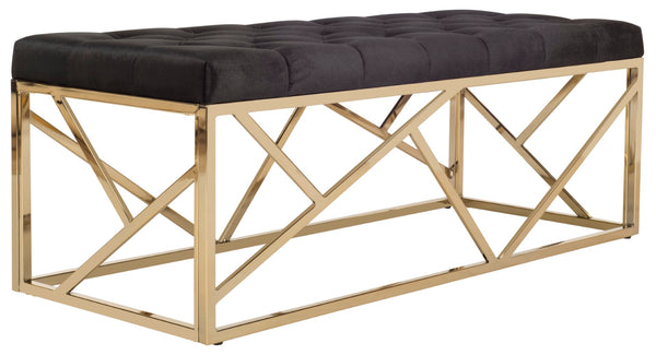 Safavieh Farah Tufted Rectangular Bench - Luxe Black Velvet With Gold Foil Base, Versatile Modern Accent Piece BCH6201A
