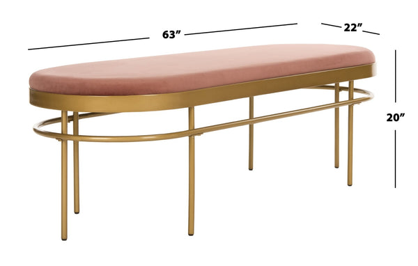 Safavieh Sylva Oval Bench - Luxurious Dusty Rose Velvet With Gold Base, Vintage Italian Glam For Modern Spaces BCH6202A