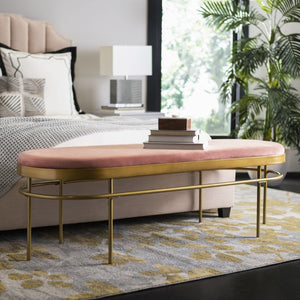 Safavieh Sylva Oval Bench - Luxurious Dusty Rose Velvet With Gold Base, Vintage Italian Glam For Modern Spaces BCH6202A