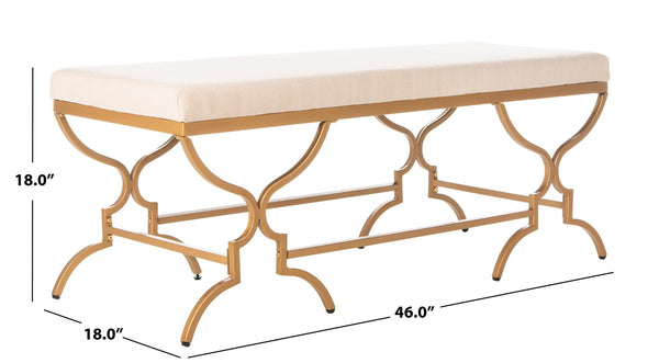 Safavieh Juliet Rectangular Bench – Chic Antique Design With Luxurious Upholstery For Stylish Home Décor Beige Linen/Gold BCH6203A
