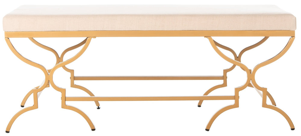 Safavieh Juliet Rectangular Bench – Chic Antique Design With Luxurious Upholstery For Stylish Home Décor Beige Linen/Gold BCH6203A