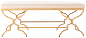 Safavieh Juliet Rectangular Bench – Chic Antique Design With Luxurious Upholstery For Stylish Home Décor Beige Linen/Gold BCH6203A