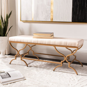 Safavieh Juliet Rectangular Bench – Chic Antique Design With Luxurious Upholstery For Stylish Home Décor Beige Linen/Gold BCH6203A