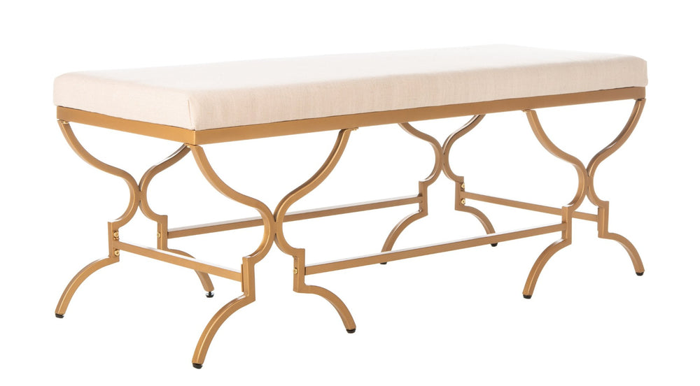 Safavieh Juliet Rectangular Bench – Chic Antique Design With Luxurious Upholstery For Stylish Home Décor Beige Linen/Gold BCH6203A