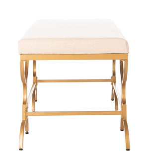 Safavieh Juliet Rectangular Bench – Chic Antique Design With Luxurious Upholstery For Stylish Home Décor Beige Linen/Gold BCH6203A