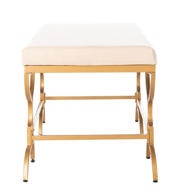 Safavieh Juliet Rectangular Bench – Chic Antique Design With Luxurious Upholstery For Stylish Home Décor Beige Linen/Gold BCH6203A