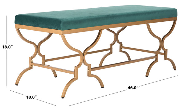 Safavieh Juliet Rectangular Bench – Chic Antique Design With Luxurious Upholstery For Stylish Home Décor Emerald Velvet/Gold BCH6203B