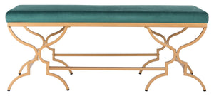 Safavieh Juliet Rectangular Bench – Chic Antique Design With Luxurious Upholstery For Stylish Home Décor Emerald Velvet/Gold BCH6203B