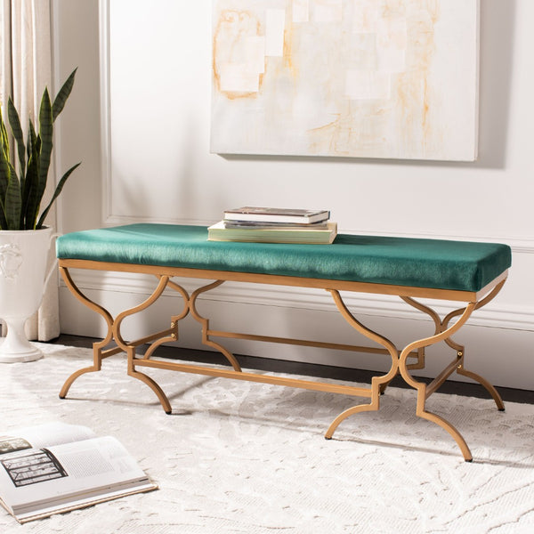 Safavieh Juliet Rectangular Bench – Chic Antique Design With Luxurious Upholstery For Stylish Home Décor Emerald Velvet/Gold BCH6203B