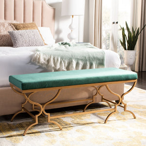 Safavieh Juliet Rectangular Bench – Chic Antique Design With Luxurious Upholstery For Stylish Home Décor Emerald Velvet/Gold BCH6203B