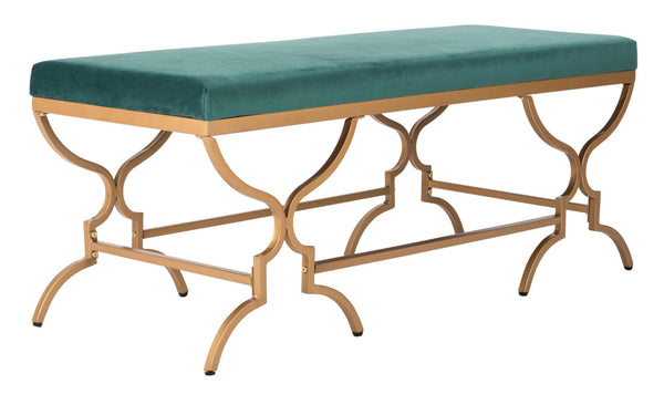 Safavieh Juliet Rectangular Bench – Chic Antique Design With Luxurious Upholstery For Stylish Home Décor Emerald Velvet/Gold BCH6203B