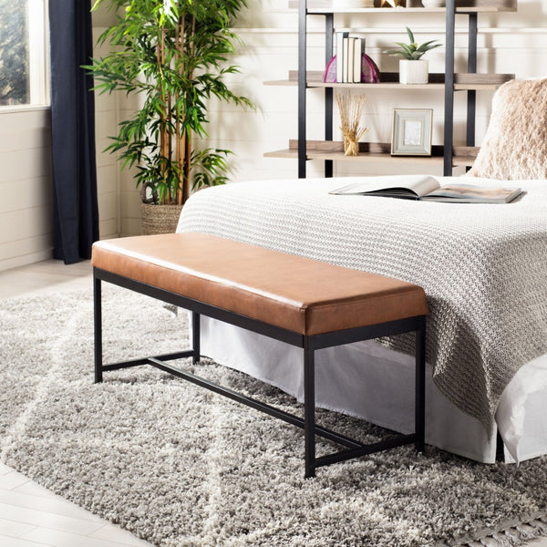Safavieh Chase Vegan Leather Bench - Stylish, Multi-Functional Seating For Modern Spaces With Comfort & Durability Brown Pu/Black BCH6204A