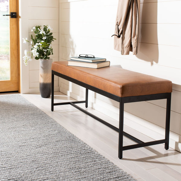 Safavieh Chase Vegan Leather Bench - Stylish, Multi-Functional Seating For Modern Spaces With Comfort & Durability Brown Pu/Black BCH6204A