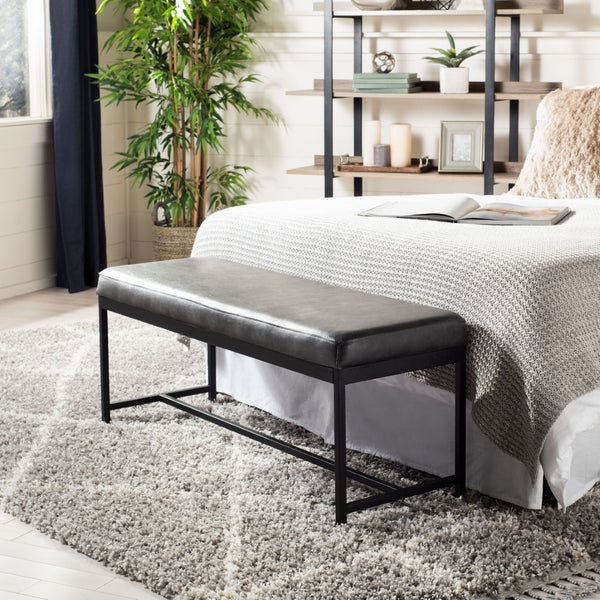 Safavieh Chase Vegan Leather Bench - Stylish, Multi-Functional Seating For Modern Spaces With Comfort & Durability Grey Pu/Black BCH6204B