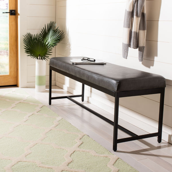 Safavieh Chase Vegan Leather Bench - Stylish, Multi-Functional Seating For Modern Spaces With Comfort & Durability Grey Pu/Black BCH6204B