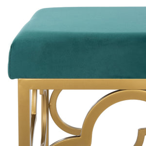 Safavieh Fleur Rectangle Bench - Luxurious Seating With Elegant Quatrefoil Design For Living Room Or Entryway Emerald Velvet/Gold BCH6205B