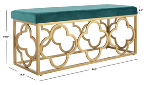 Safavieh Fleur Rectangle Bench - Luxurious Seating With Elegant Quatrefoil Design For Living Room Or Entryway Emerald Velvet/Gold BCH6205B