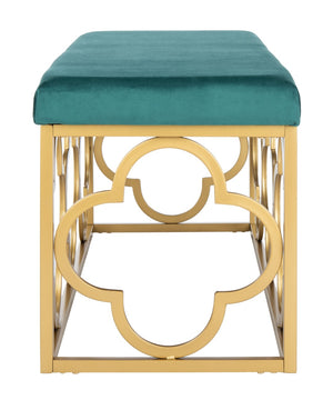 Safavieh Fleur Rectangle Bench - Luxurious Seating With Elegant Quatrefoil Design For Living Room Or Entryway Emerald Velvet/Gold BCH6205B