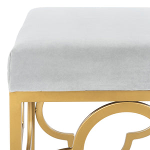 Safavieh Fleur Rectangle Bench - Luxurious Seating With Elegant Quatrefoil Design For Living Room Or Entryway Grey Velvet/Gold BCH6205D