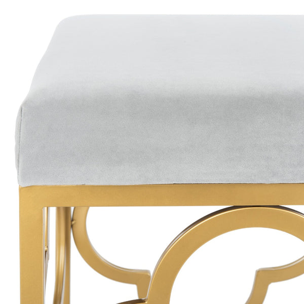 Safavieh Fleur Rectangle Bench - Luxurious Seating With Elegant Quatrefoil Design For Living Room Or Entryway Grey Velvet/Gold BCH6205D