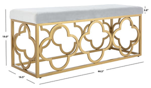 Safavieh Fleur Rectangle Bench - Luxurious Seating With Elegant Quatrefoil Design For Living Room Or Entryway Grey Velvet/Gold BCH6205D